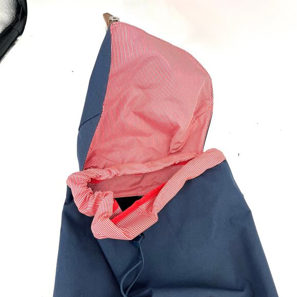 Herschel Navy Canvas Backpack - Red Candy Stripe Lining, Faux Leather Accents - Picture 4 of 7